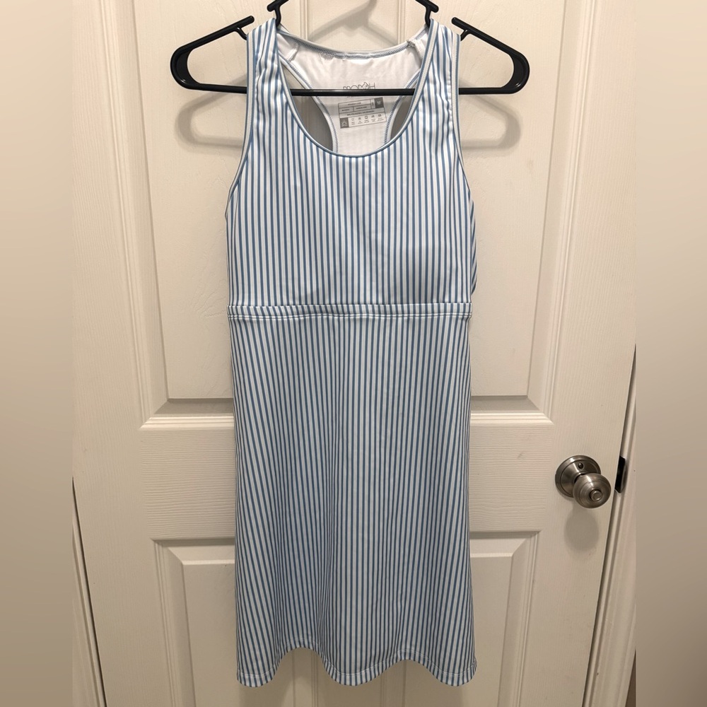 Prodoh Women’s Blue and White Striped Sleeveless Swim Dress size medium